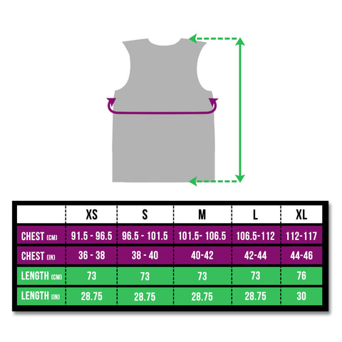 BTR High visibilty reflective cycling and running gilet and vest size chart