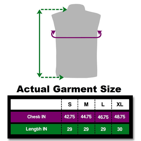 BTR High vis and reflective gilet sizes shown of actual clothing measurment