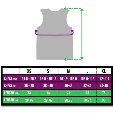 BTR High Vis and Reflective Gilet size chart