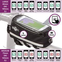 BTR Deluxe Phone Bike Bag Size Dimensions infographic