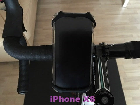 iPhone XS shown on bike handlebar in the BTR phone mount