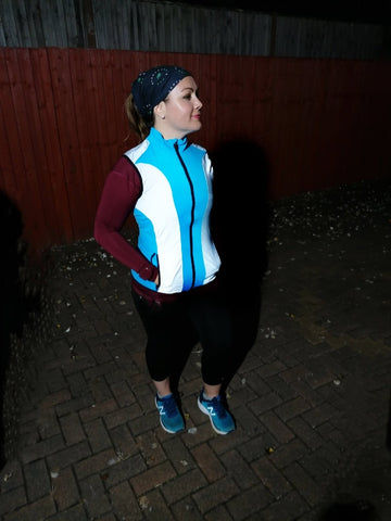BTR Ladies hi viz gilet / vest shown worn in blue by a customer