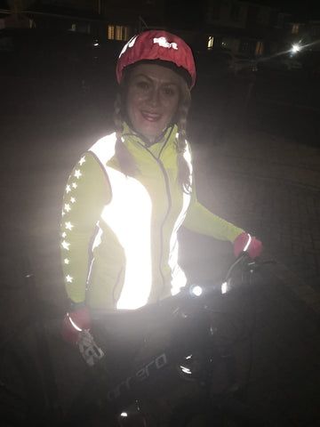 Claire our Instagram Ambassador wearing BTR high vis clothing and reflective gear 