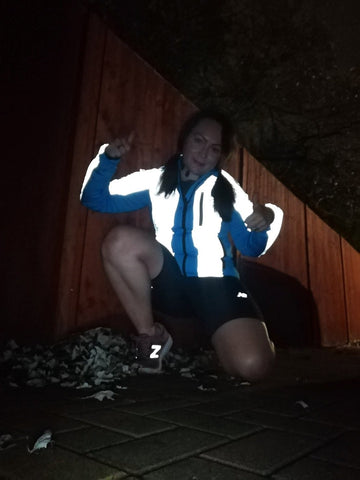 BTR Ladies cut in sky blue worn by our customer. High vis and reflective jacket