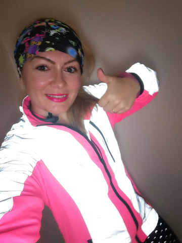 Claire our Instagram Ambassador wearing BTR high vis clothing and reflective gear 