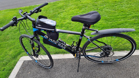 BTR bike phone holder frame bag mounted on boardman hybrid bicycle
