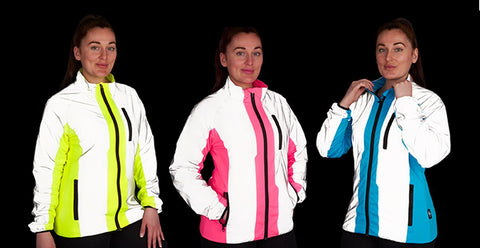 Ladies high visibility and reflective sports jacket for running, cycling outdoor sports