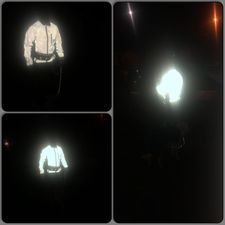 BTR BE totally reflective jacket shown in the dark - really visible, safety first