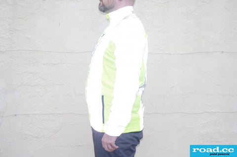 road.cc review of BTR jacket shown with the jacket photographed with flash on so it shines bright