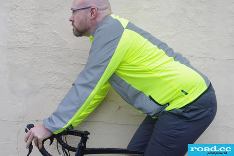 Road.cc review image of the BTR cycling & running jacket shown on a bike on the side view