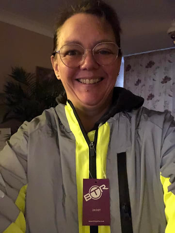 Our customer Sian wearing the yellow ladies high vis and reflective jacket